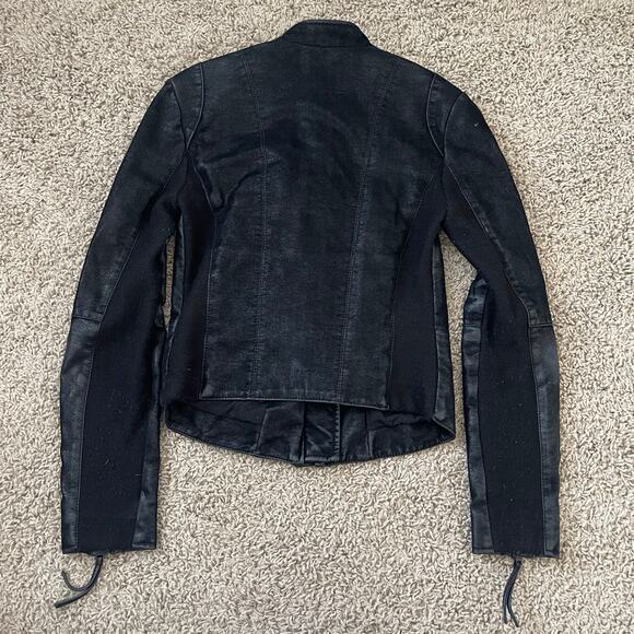 Free People Cool & Clean BLACK Vegan Leather Moto Jacket Size 2 Wool Side Panels - Picture 4 of 9
